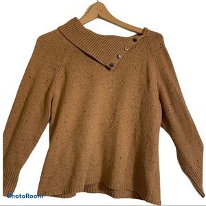 J Jill M camel speckled sweater fold over neck